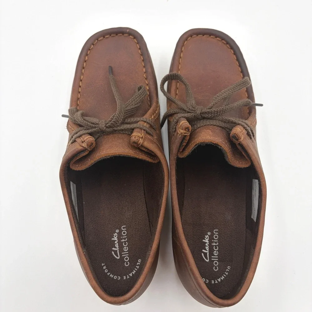 Clarks Collection Padmora Brown Leather Moc Toe Lace Up Oxford Shoes Womens 8.5